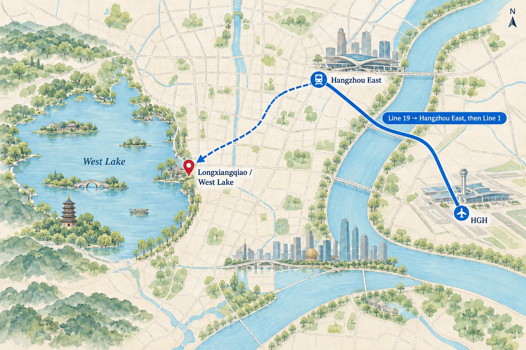 Routes from Hangzhou's airports into the city centre